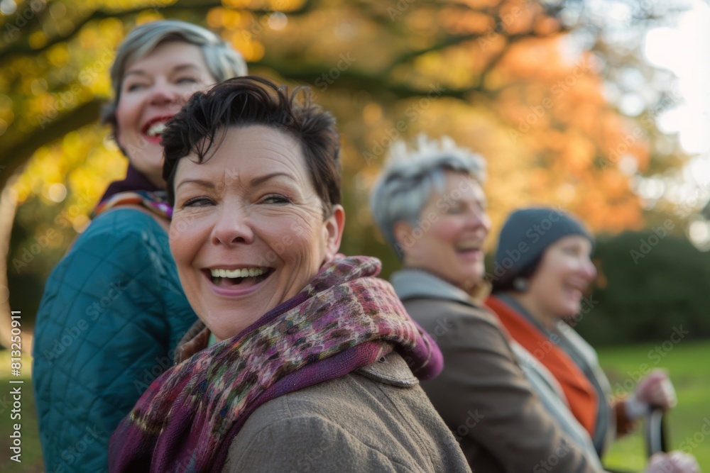 Portrait of smiling senior women in autumn park. Focus on woman Portrait of smiling senior women in autumn park. Focus on woman