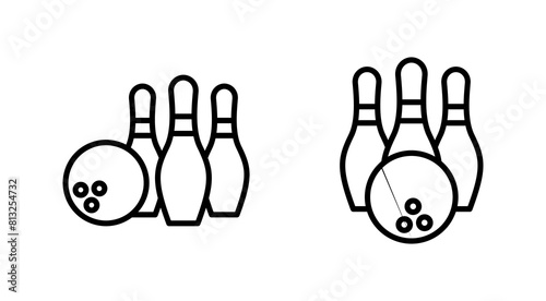 Bowling icon set. bowling ball and pin icon. bowling pins