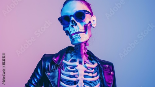 A fashionably styled portrait features a female skeleton, merging beauty and glamour in a unique concept, Ai Generated © ChimE