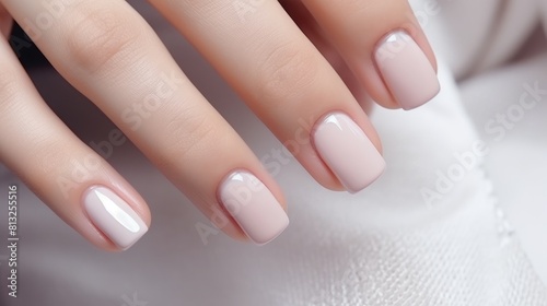 Close-up of a woman s hands adorned with an elegant neutral-colored manicure  exuding sophistication and style  Ai Generated