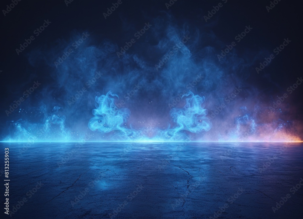 Background of empty dark room with spotlights and smoke Background of empty dark room with spotlights and smoke