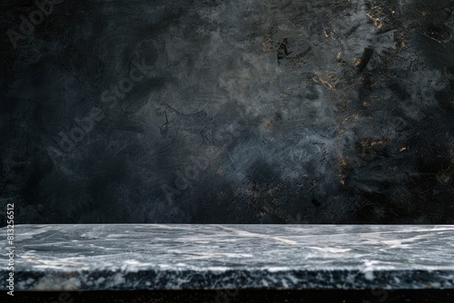 empty grey marble tabletop with dark black cement stone background for product displayed in rustic mood and tone. luxury background for product stand with empty copy space for party - generative ai