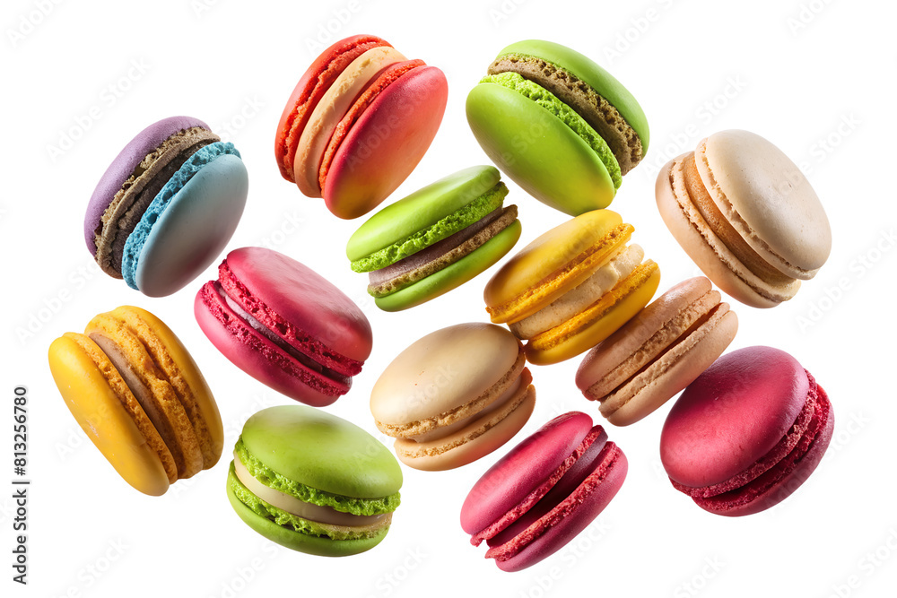Colorful Macarons Floating on Transparent Background Colorful Macarons Floating on Transparent Background