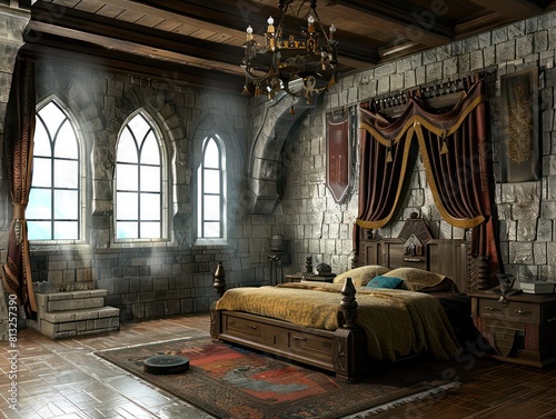 bedroom inside a medieval castle, 3d model