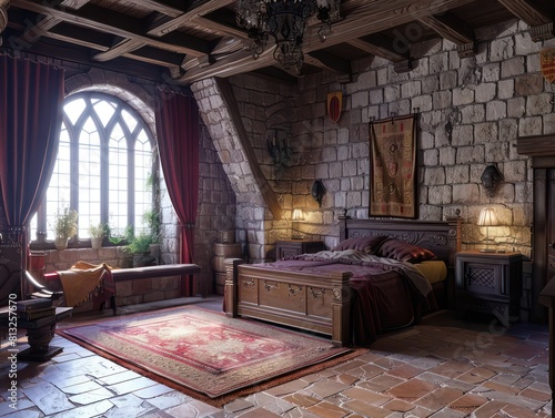 bedroom inside a medieval castle  3d model