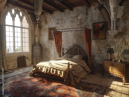 bedroom inside a medieval castle, 3d model