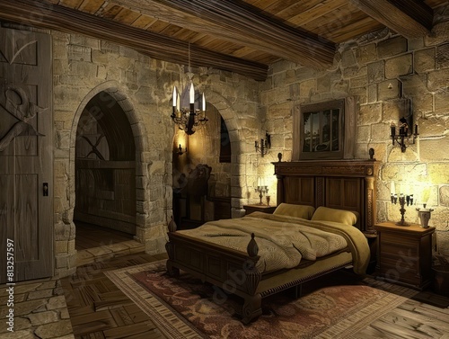 bedroom inside a medieval castle, 3d model © BALLERY ART