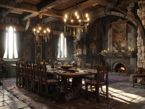 dinner room in medieval castle  3d model