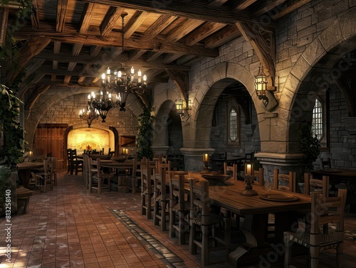 dinner room in medieval castle, 3d model © BALLERY ART