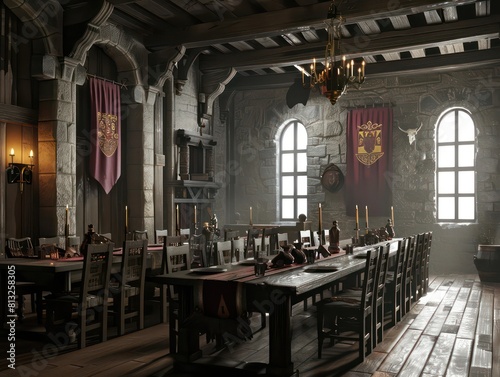 dinner room in medieval castle  3d model