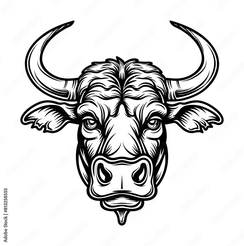 bull head portrait engraving black and white outline bull head portrait engraving black and white outline