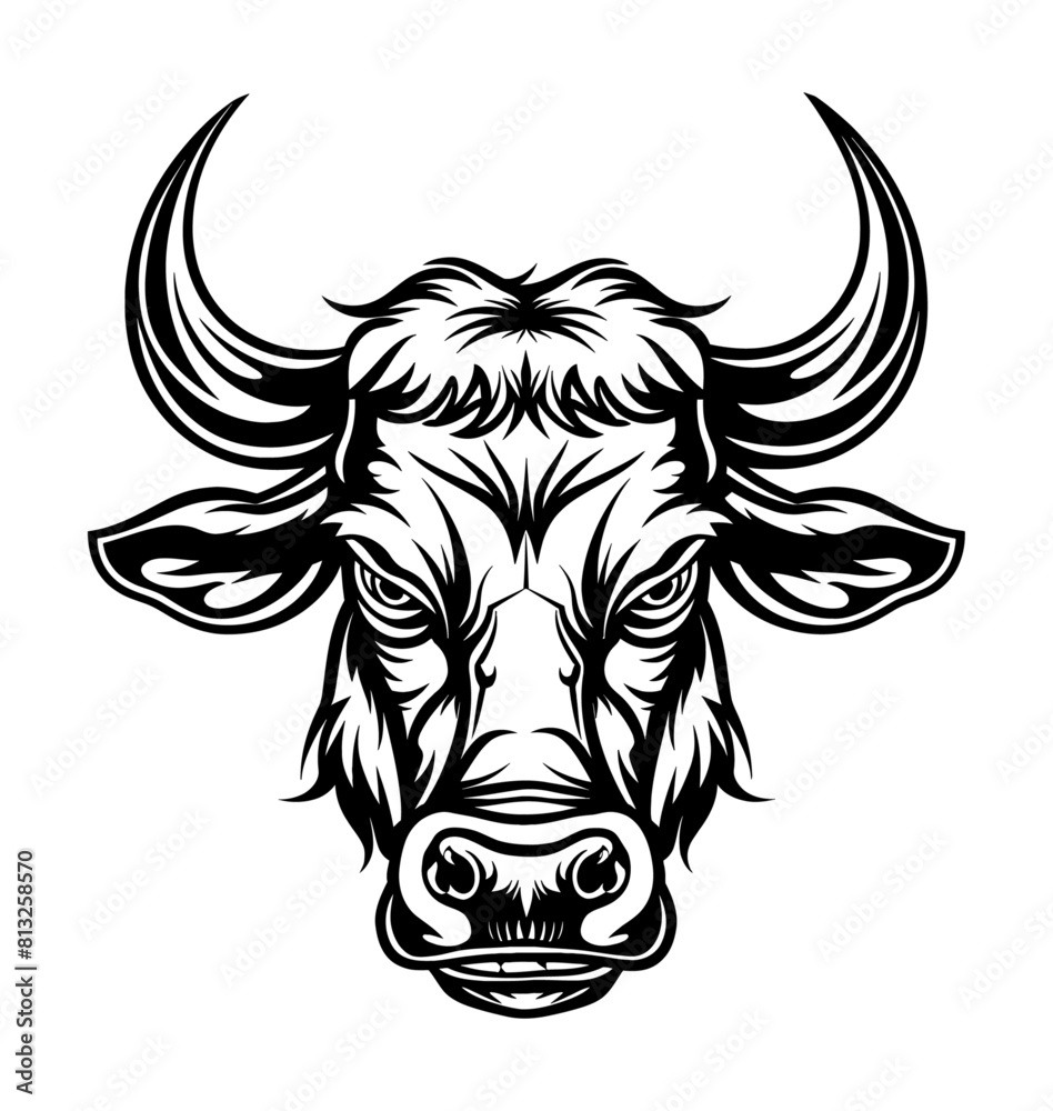 bull head portrait engraving black and white outline bull head portrait engraving black and white outline