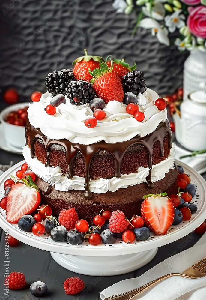 Photo of sweet tasty delicious baking cake decorations