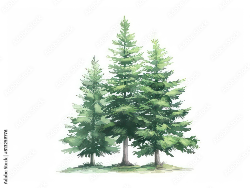 pine and cypress tree, white background