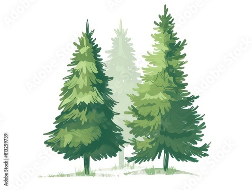pine and cypress tree  white background