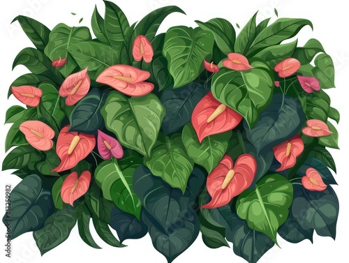 anthurium flower and foliage filled living wall