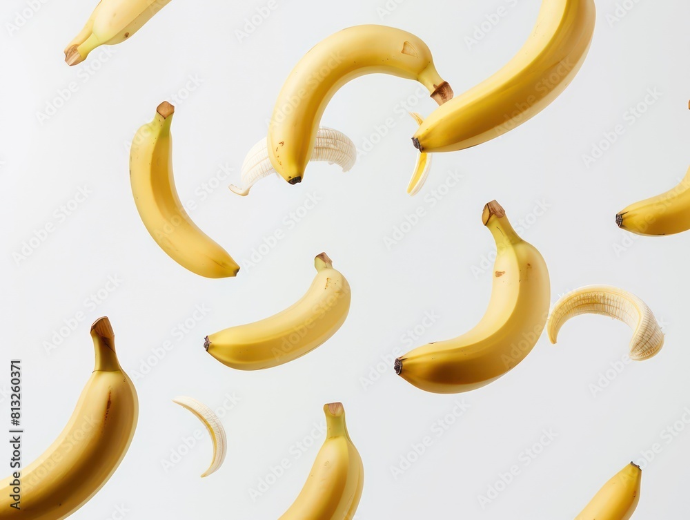 bananas flying on a white background