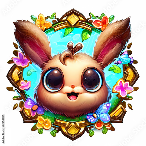 Cute Rabbit, Floral circular frame, icon, cartoon