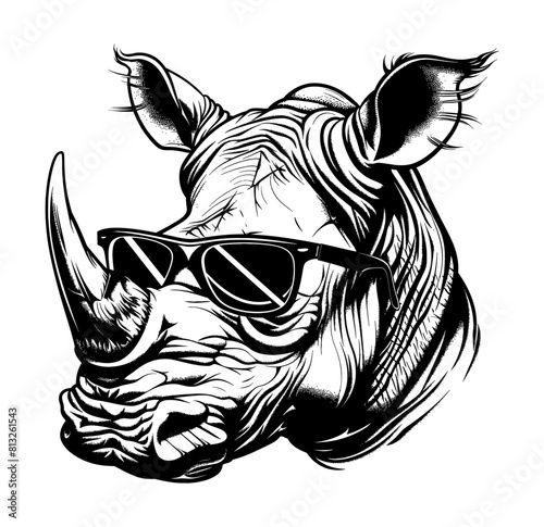 rhino sunglasses engraving black and white outline