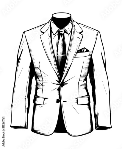 suit clothes engraving black and white outline