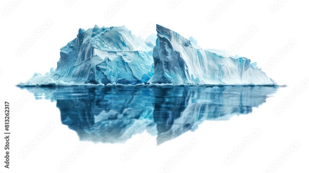 massive ice wall floating in the ocean on white background