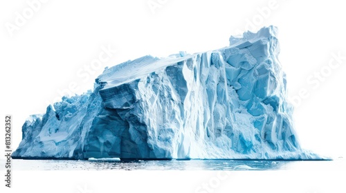 massive ice wall floating in the ocean on white background