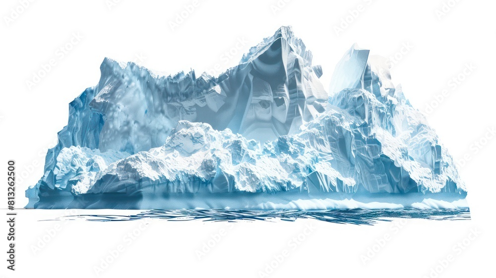 massive ice wall floating in the ocean on white background