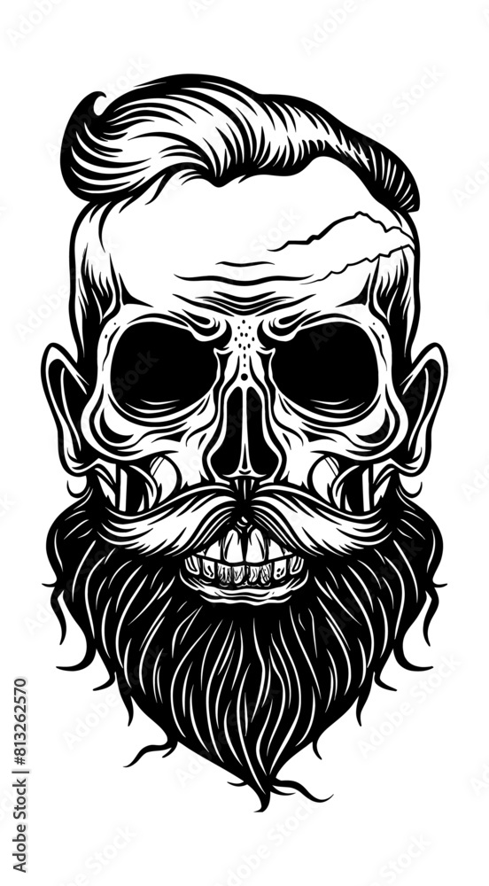 skull beard hipster engraving black and white outline skull beard hipster engraving black and white outline
