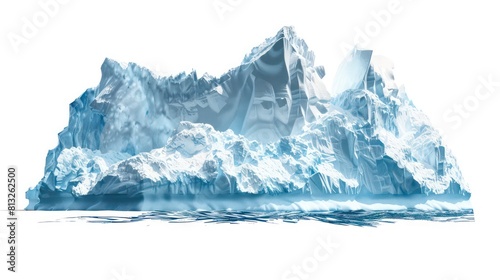 massive ice wall floating in the ocean on white background