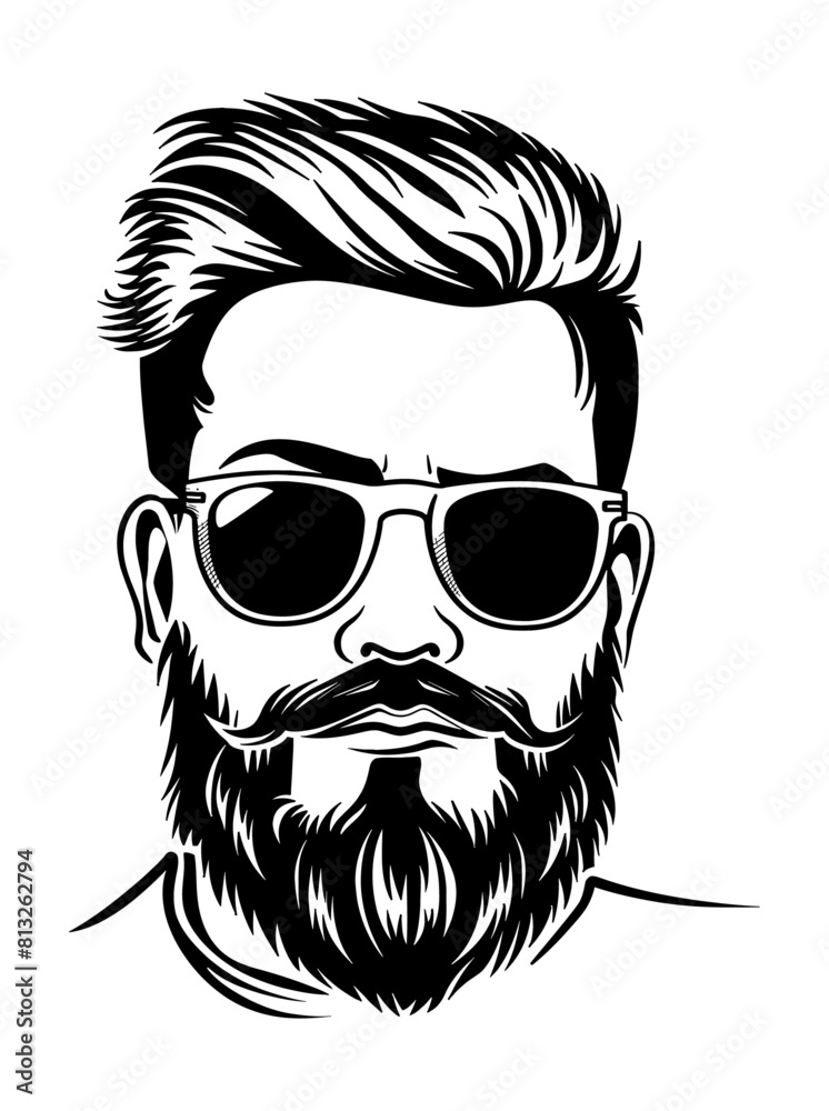 hipster sunglasses beard engraving black and white outline hipster sunglasses beard engraving black and white outline