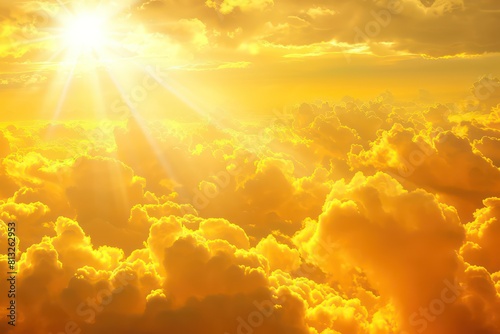golden sky, golden clouds with sun rays, heavenly background