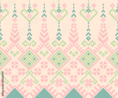 Cross-stitch fabric pattern for textile design. Clothing, background pattern. 