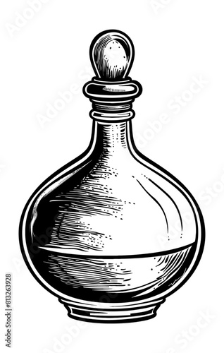 magic potion engraving black and white outline