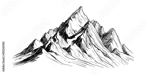 mountain engraving black and white outline