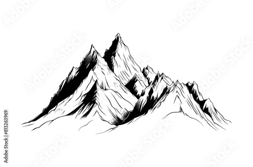 mountain engraving black and white outline