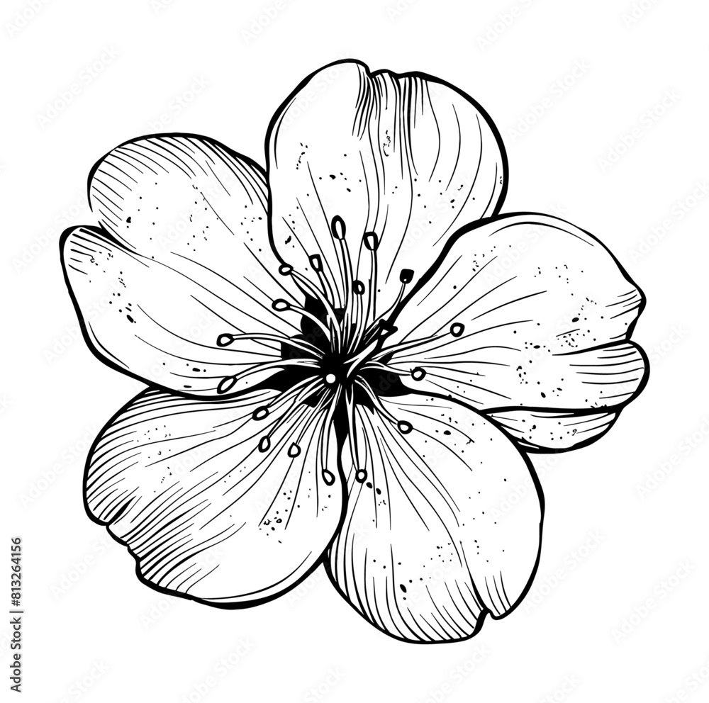 Fototapeta premium sakura flower engraving black and white outline
