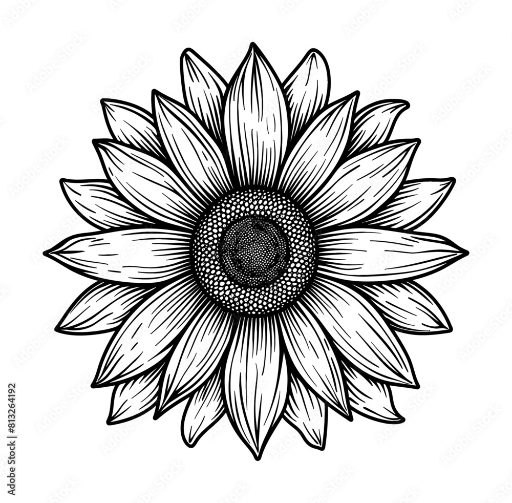 sunflower engraving black and white outline sunflower engraving black and white outline