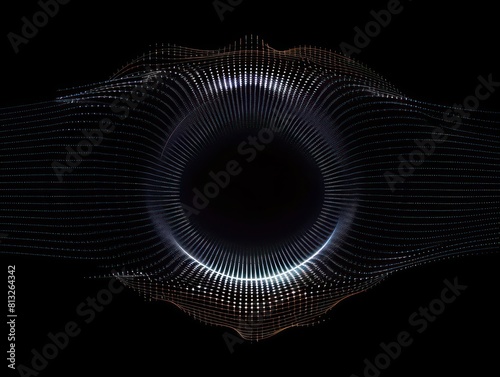black hole of an abstract geometric pattern, white lines and dots on a dark background