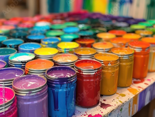 multi colored paints cans