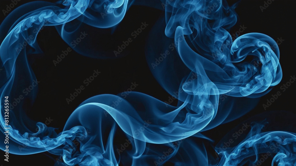 Fototapeta premium blue fire and smoke over black background, twisting up into black
