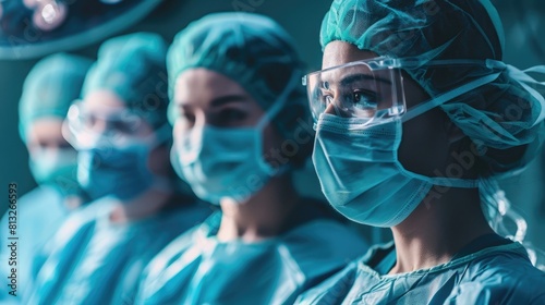 Team of unrecognizable surgeon doctors are performing heart operation for patient from organ donor to save more life in emergency surgical room