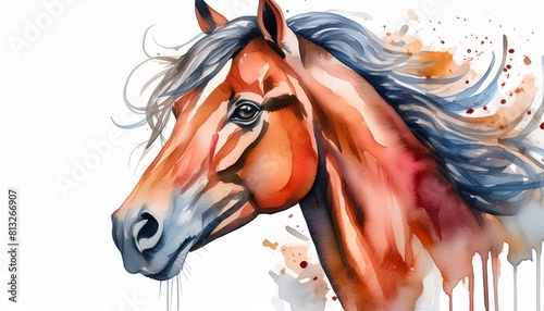 Beautiful watercolor painting of a horse head on a white background. Mammals, Wildlife Animals. Illustration