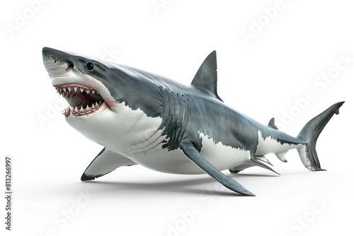white shark open mouth showing teeth, white background © BALLERY ART