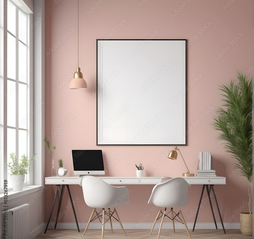 Frame mockup, ISO A paper size. Home Office wall poster mockup. Interior mockup with office background. Modern interior design. 3D render Frame mockup, ISO A paper size. Home Office wall poster mockup. Interior mockup with office background. Modern interior design. 3D render