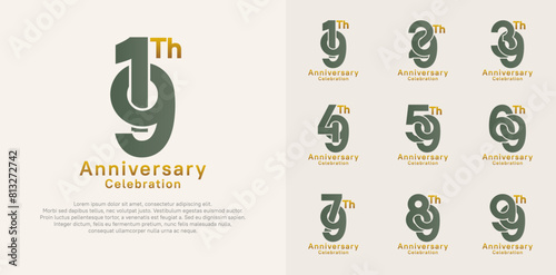 anniversary logotype vector design with green and brown color for celebration moment