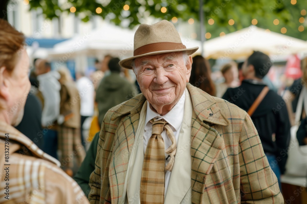 Portrait of an elderly man in a hat on a street market Portrait of an elderly man in a hat on a street market