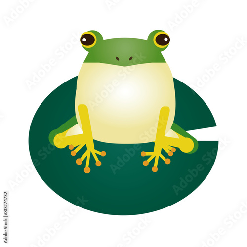 葉っぱの上に座るかわいいアマガエルのイラスト