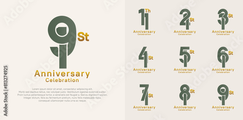 anniversary logotype vector design with green and brown color for celebration moment