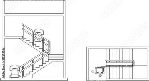 vector illustration sketch design technical drawing of a chair lift for climbing stairs for people with disabilities