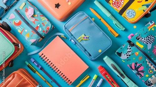 Eco-friendly reusable school supplies. recycled notebooks, biodegradable pens, backpacks, lunchboxes photo